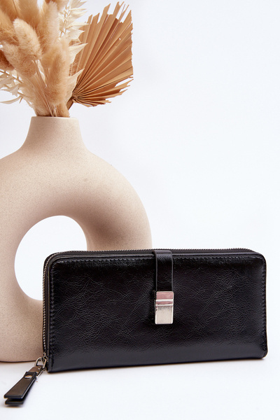 Damski Lakierowany Portfel Na Magnes Czarny Bielia