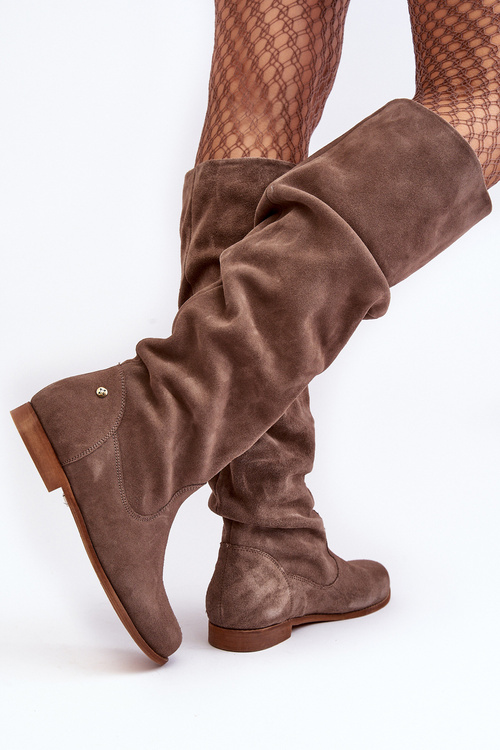 Damskie Zamszowe Kozaki Do Kolan Maciejka 05790-04 Beżowe