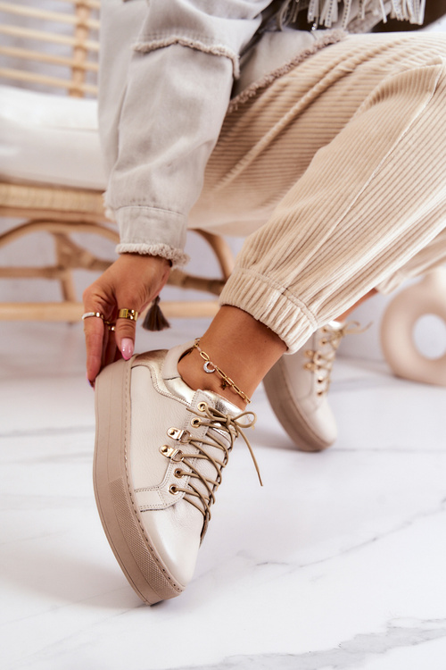 Skórzane Buty Sportowe Na Platformie Jasnobeżowe Mary Ann