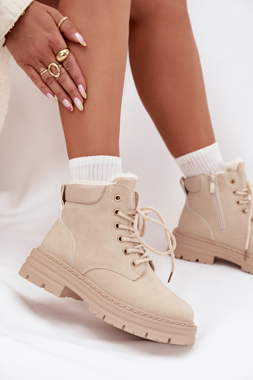 Trapery Damskie Ocieplane Futerkiem Na Zamek Jasnobeżowe Tharika