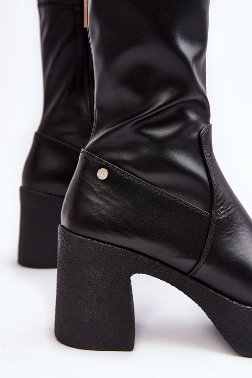 Damskie Skórzane Botki Na Słupku GOE MM2N4047 Czarne