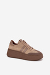 Skórzane Zamszowe Sneakersy Damskie Na Platformie Zazoo 3775 Beżowe