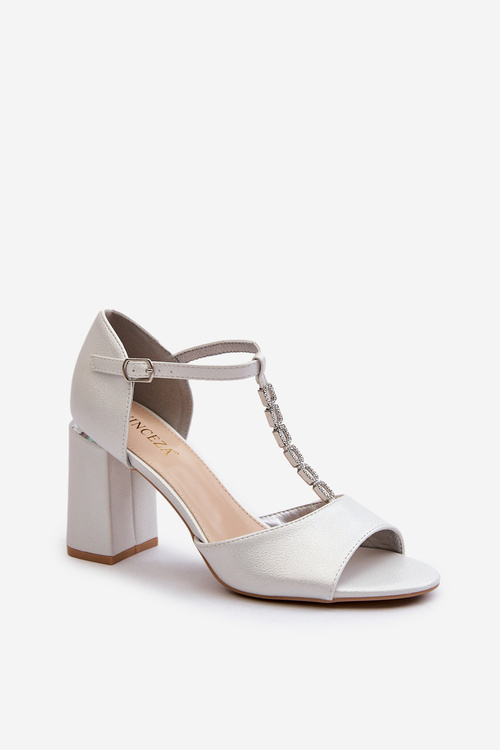 Sandały Na Obcasie Z Cyrkoniami Srebrne Aniya