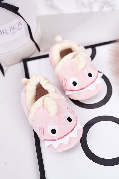 Dziecięce Ocieplane Welurowe Papcie Różowe Monster