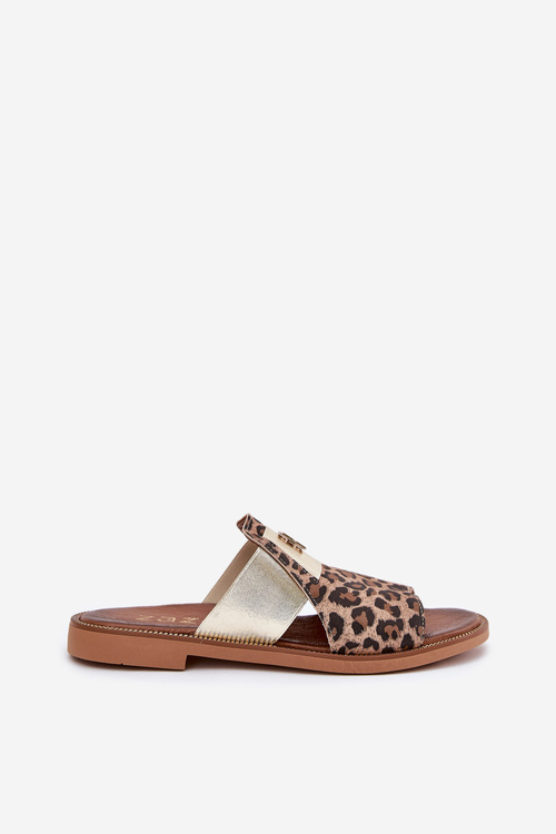 Eleganckie Klapki Ze Skóry Naturalnej Na Płaskim Obcasie Zazoo 40423 Panterka