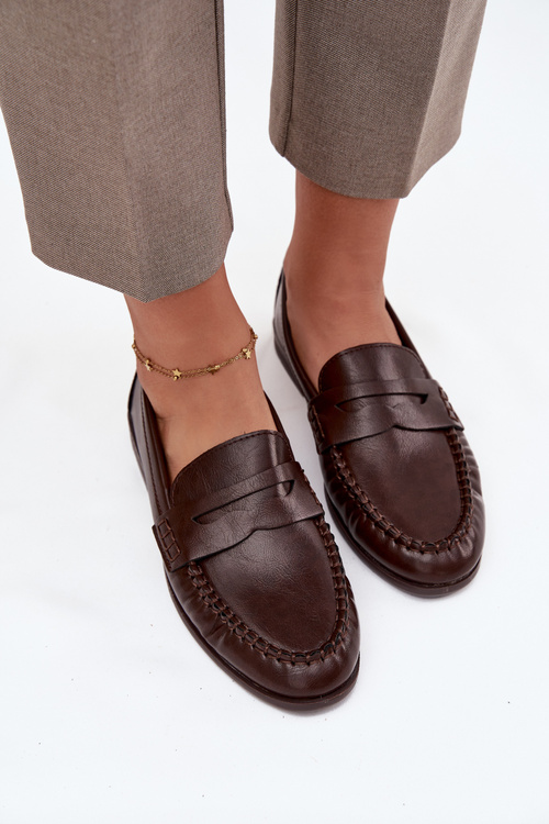 Półbuty Loafersy Damskie Z Eko Skóry Brązowe Lilith
