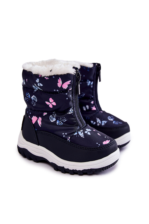 Dziecięce Botki Śniegowce Na Suwak Big Star KK374236 Granatowe