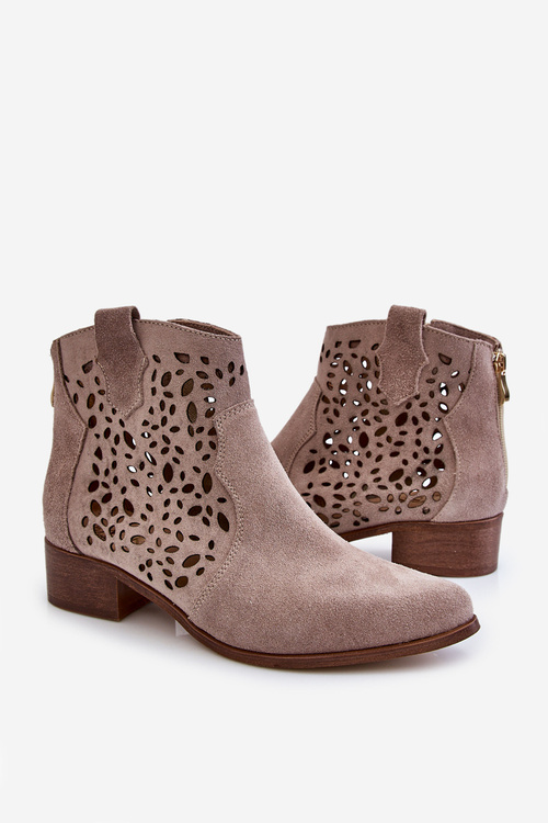 Damskie Ażurowe Botki Lewski Shoes 2909 Jasnobrązowe