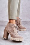 Modne Zamszowe Botki Sznurowane Beżowe Selma
