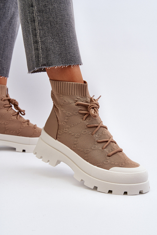 Damskie Skarpetkowe Wsuwane Botki Brązowe Solime