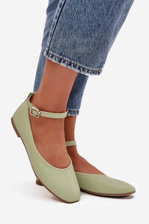 Baleriny Damskie Z Paskiem I Klamrą Zielone Janelor