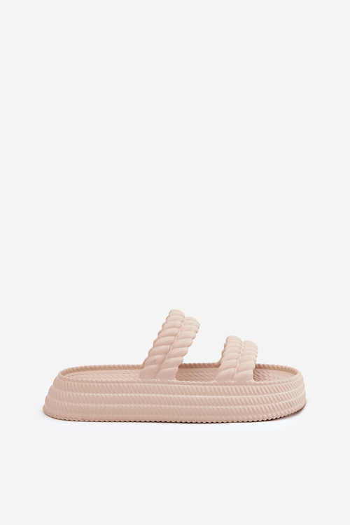 Piankowe Lekkie Klapki Damskie Na Platformie S.Barski ZK51-001 Beżowe