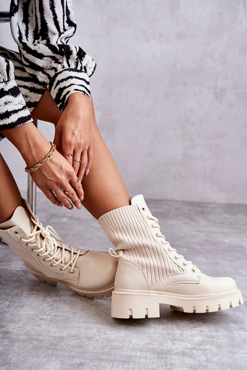 Damskie Workery Botki Ze Skarpetą Beżowe Abigail