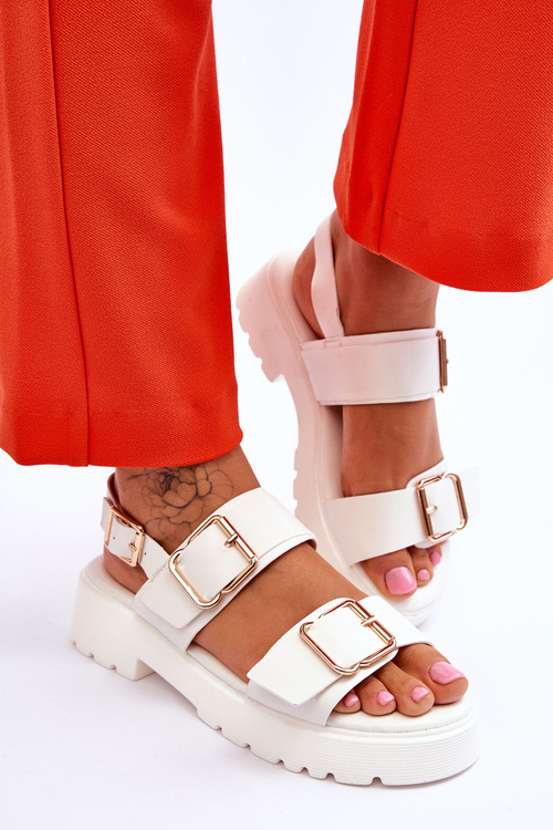 Skórzane Wygodne Sandały Białe Alayah