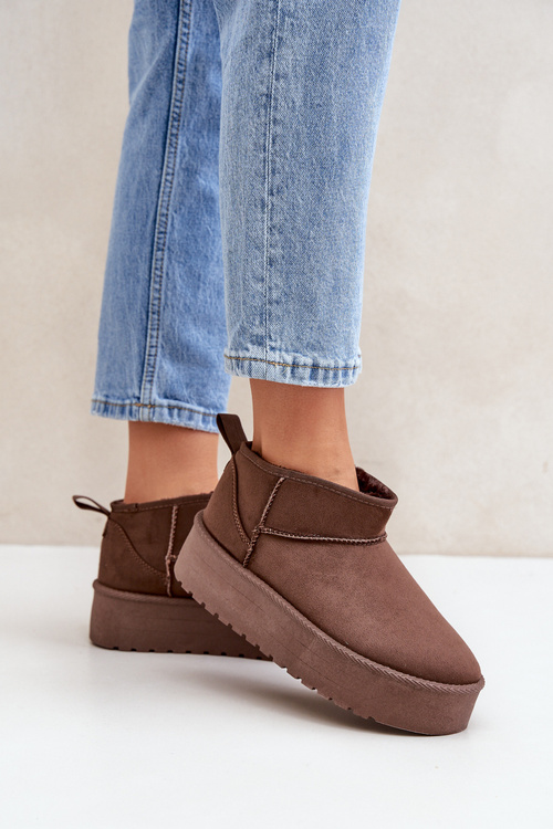 Niskie Śniegowce Na Platformie Brązowe Korfedi