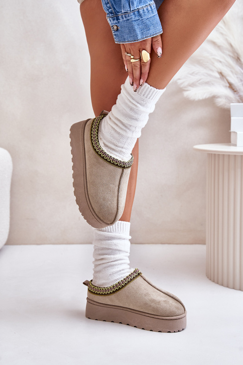 Śniegowce Damskie Na Platformie Ocieplane Futerkiem Zielone Remenia