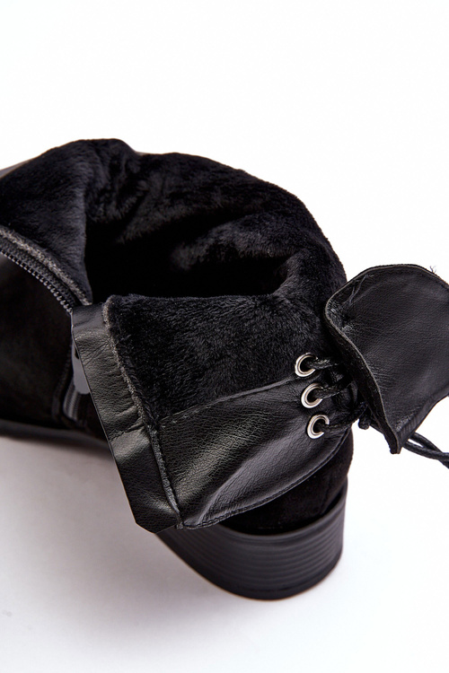 Damskie Zamszowe Botki Na Płaskim Obcasie Czarne Keresa