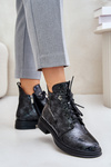Skórzane Lakierowane Botki Damskie Ocieplane Na Zamek D&A LZ42-042 Czarno-Szare