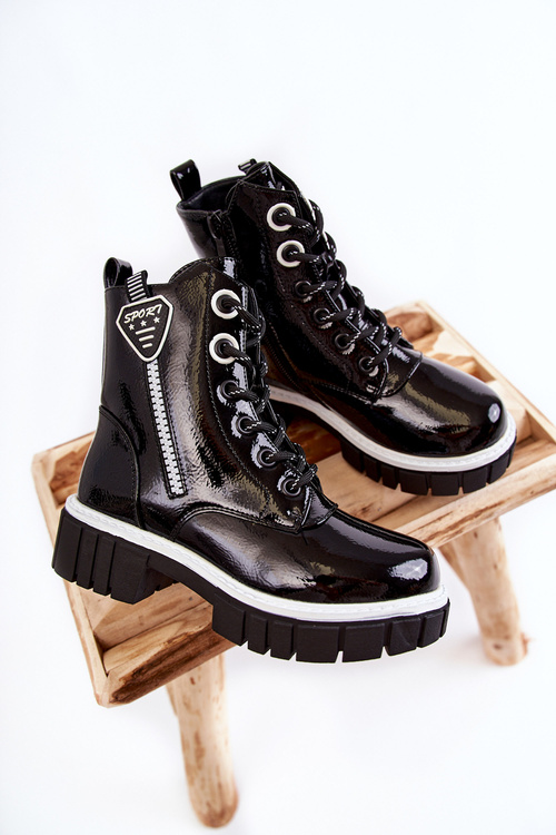 Lakierowane Ocieplane Botki Na Suwak Czarne Marcella