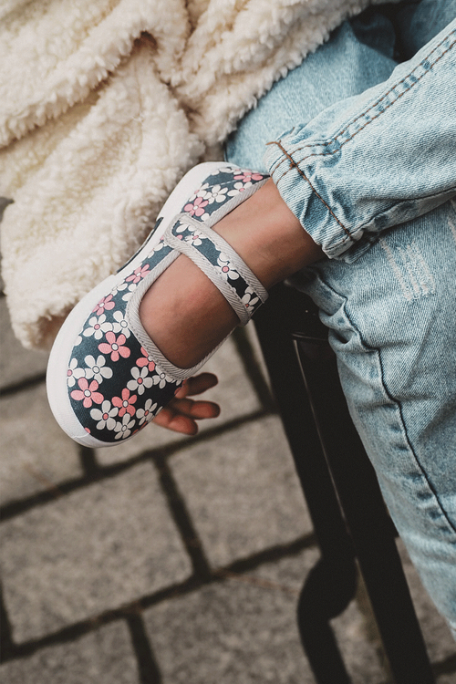 Dziecięce Baleriny W Kwiatuszki Granatowo-Szare Noah