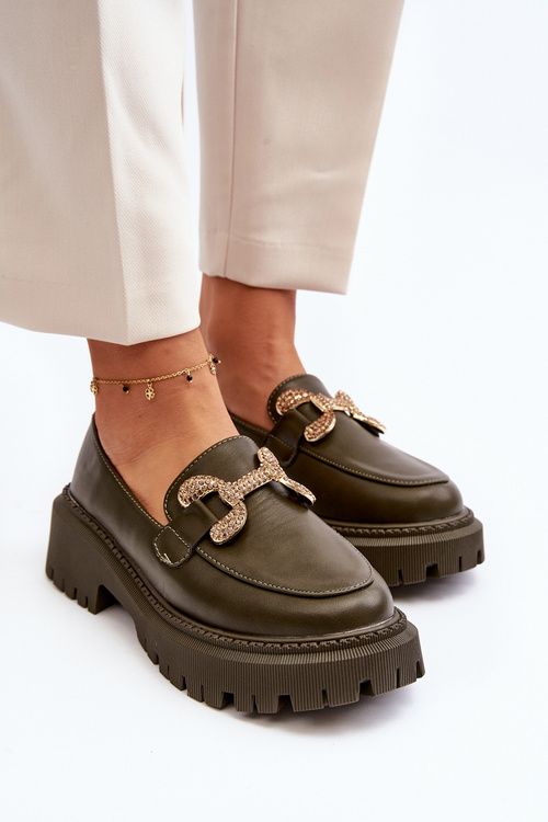 Mokasyny Damskie Z Ozdobą Ciemnozielone Gargi