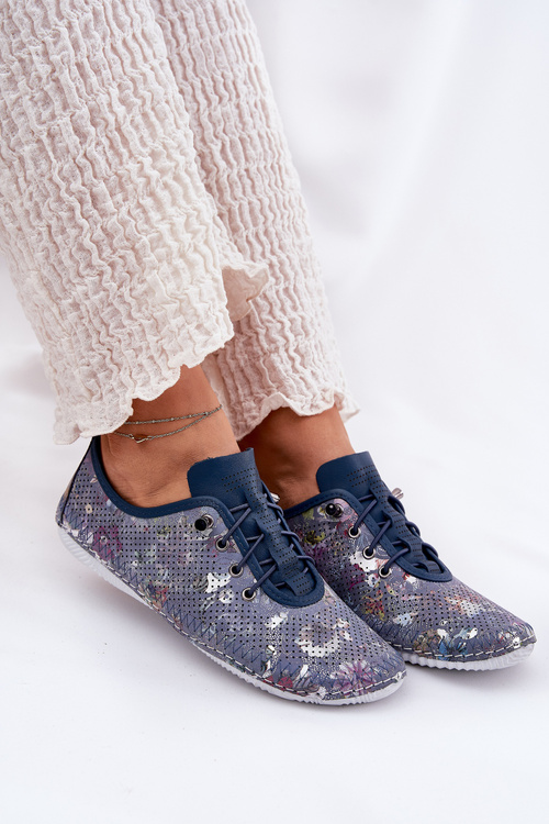 Półbuty Damskie Ze Skóry Naturalnej Wzorzyste Artiker 56C2691 Niebieskie