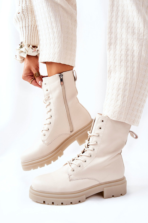 Wysokie Botki Workery Beżowe Rozelle