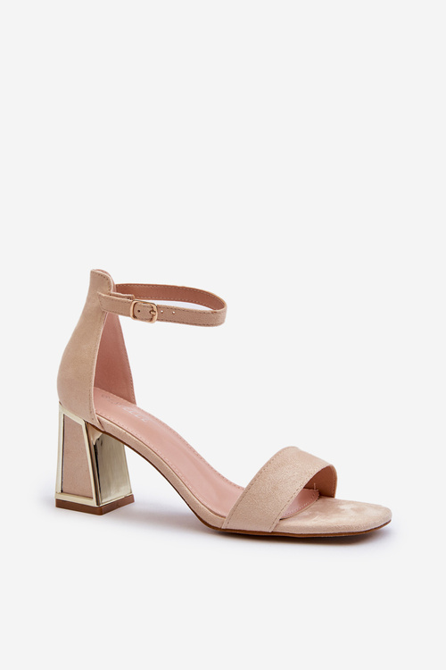 Sandały Zamszowe Na Słupku Beżowe Pholia