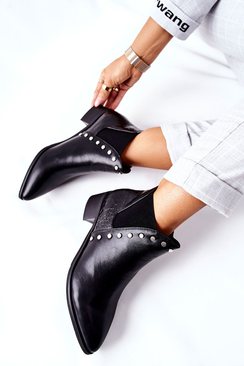 Damskie Botki Sztyblety Na Obcasie Czarne Barretos