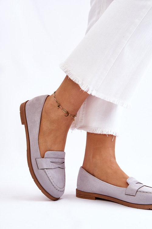 Wygodne Zamszowe Damskie Mokasyny Szare Lucca