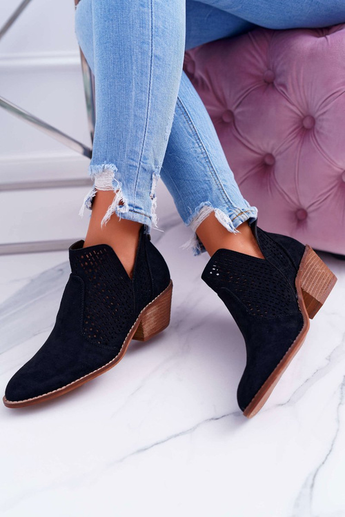 Botki Damskie Wiosenne Kowbojki Czarne Matty