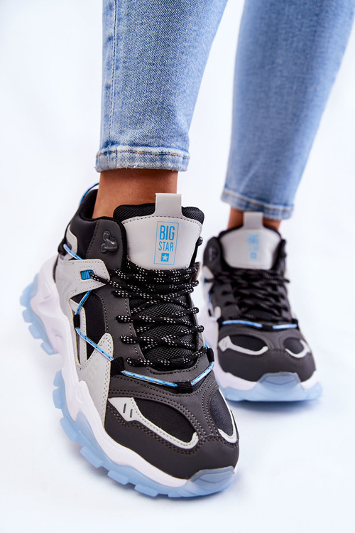 Damskie Buty Sportowe Na Masywnej Platformie Big Star KK274386 Czarno-Szare