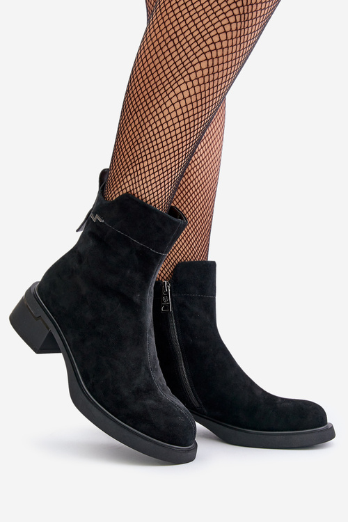 Ocieplane Botki Damskie Z Naturalnego Zamszu Na Zamek Czarne Vinceza 66696