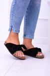 Czarne Damskie Klapki Z Kokardami Na Korku Sunshine