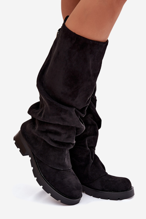 Kozaki Damskie Ocieplane Wsuwane Z Marszczoną Cholewką Czarne Ilvessa