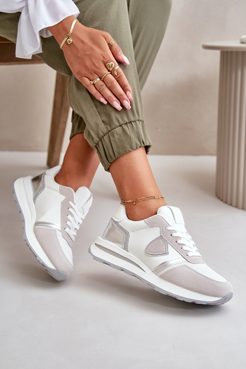 Sneakersy Damskie Z Brokatem Białe Velaniela