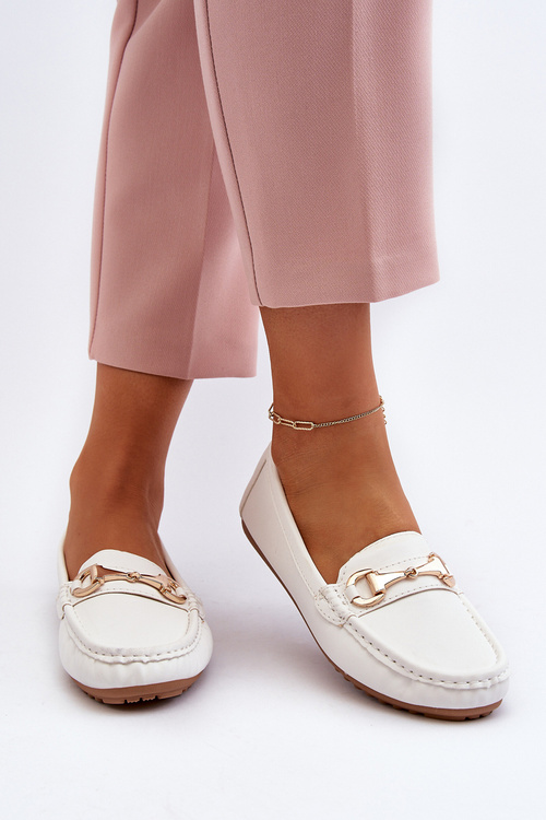 Damskie Klasyczne Mokasyny Eko Skórzane Białe Demese