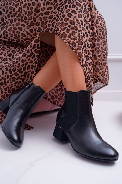 Botki Damskie Skórzane Laura Messi Czarne 2034