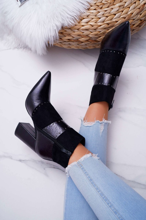 Botki Damskie Na Obcasie Z Nitami W Szpic RB21P Czarne Yango