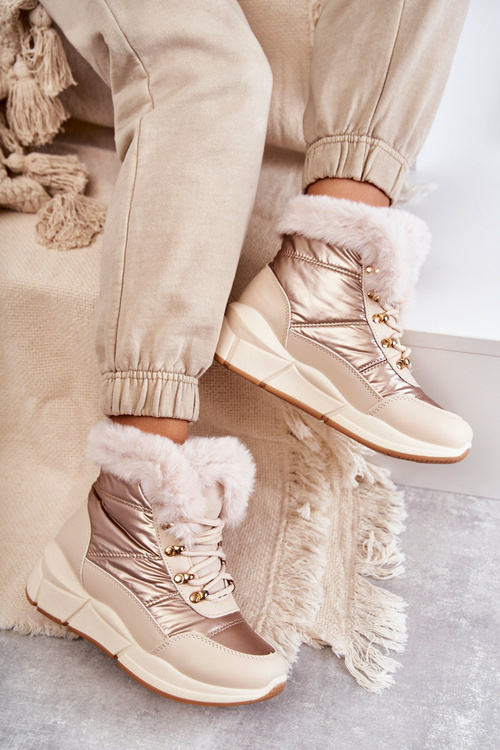 Damskie Śniegowce Sznurowane Jasny Beż Anna
