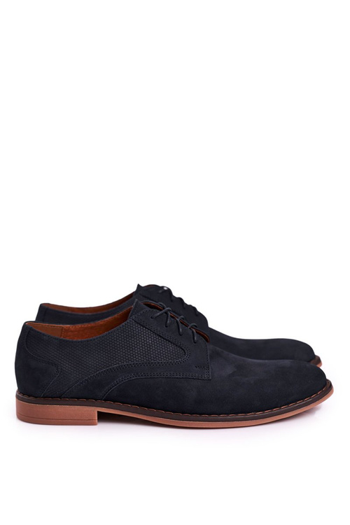 Męskie Skórzane Mokasyny Nubuk BEDNAREK Granatowe