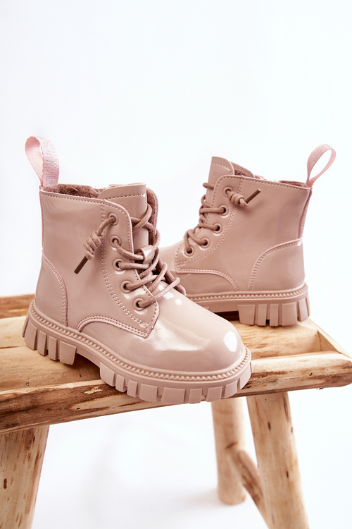 Lakierowane Ocieplane Botki Jasnobeżowe Heidi