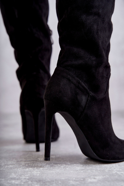 Klasyczne Zamszowe Kozaki Na Szpilce Czarne Ameya