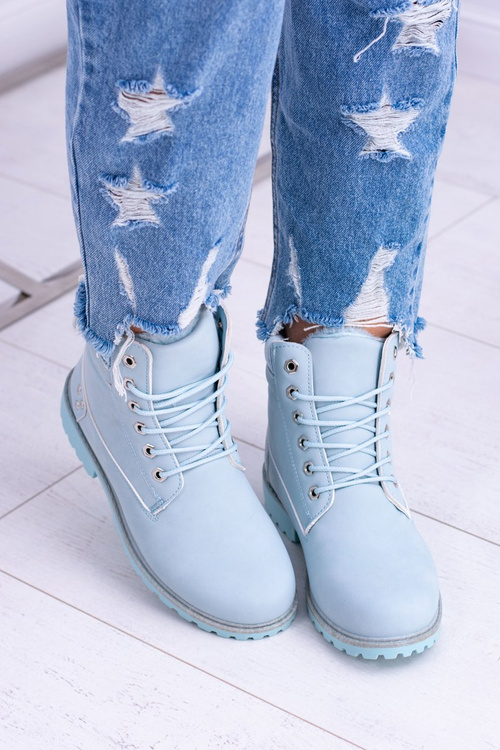 Damskie Trapery Ocieplane Timberki Błękitne Oxford