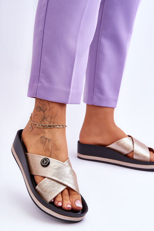 Damskie Klapki Na Platformie Z Ozdobą Złote Brooklyn