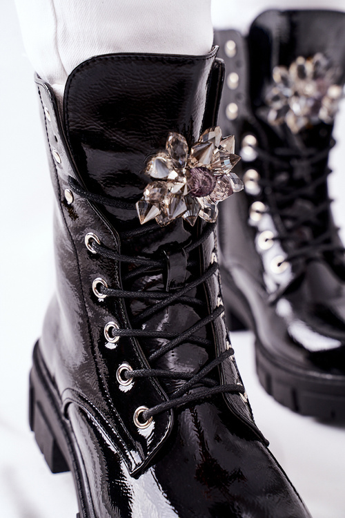 Botki Damskie Trapery Czarne Kryształy Tweten