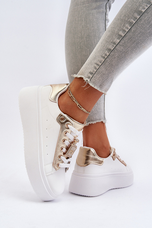 Sneakersy Damskie Z Ozdobą Białe Celedria