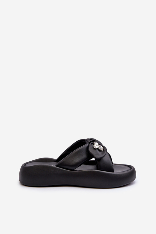 Skórzane Klapki Damskie Na Platformie Czarne GOE NN2N4110