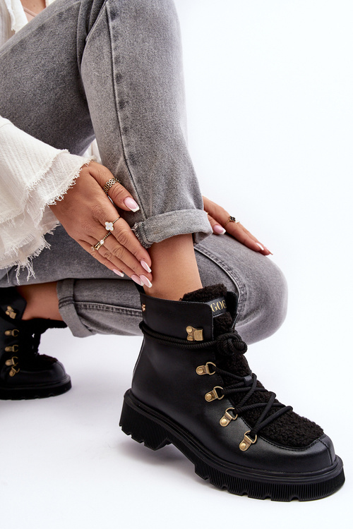 Skórzane Botki Trapery Damskie GOE MM2N4082 Czarne