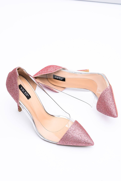 Damskie Szpilki Vices Transparentne Brokatowe Różowe Party